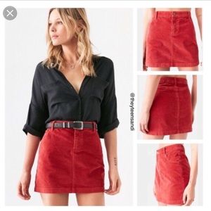 BDG Red Orange Corduroy Skirt